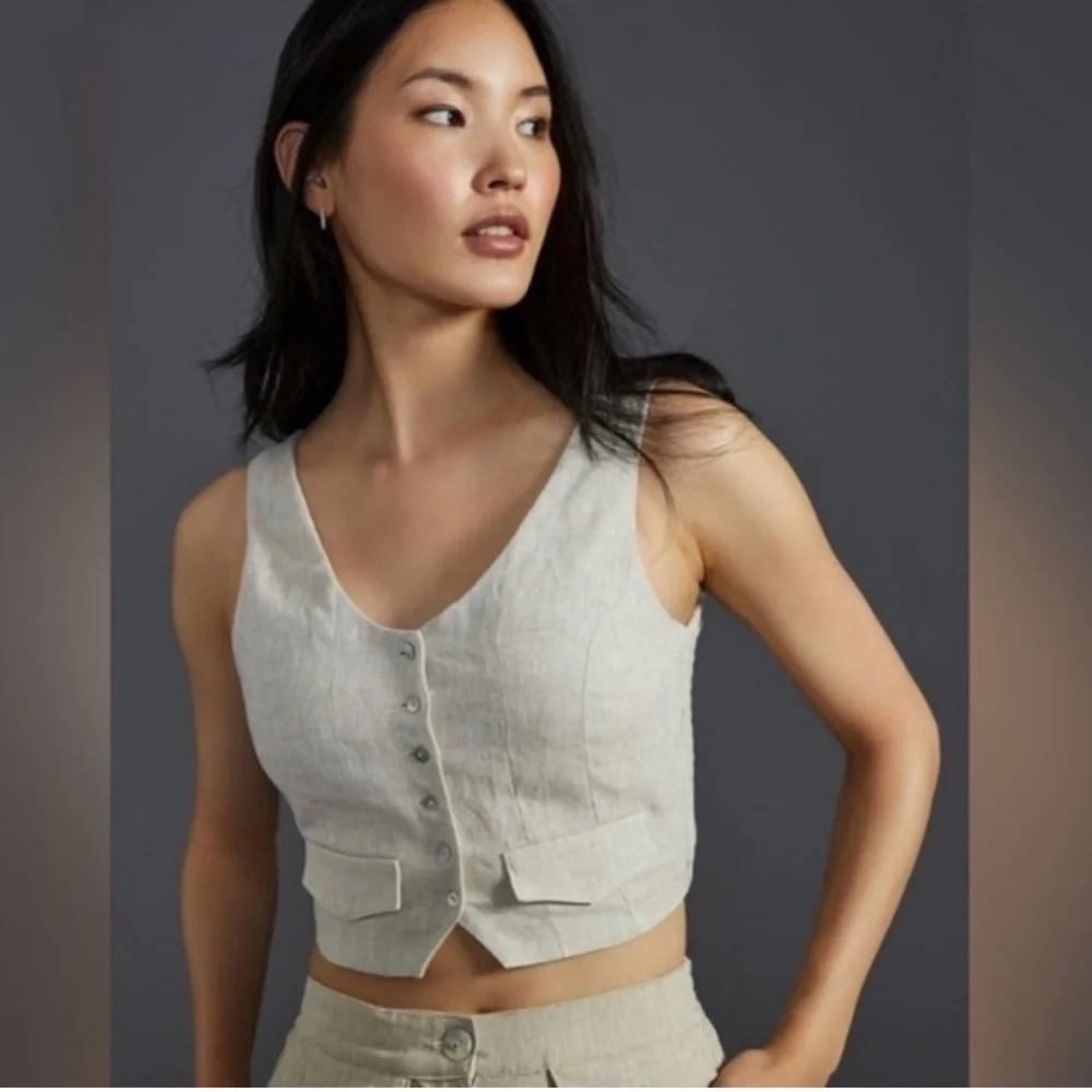 Anthropologie Sovere Instance Crop Vest in Natural NWT size M Old Money Minimal‎ - Picture 3 of 8